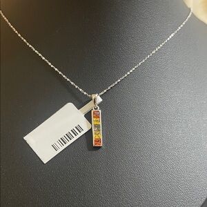 NWT Multicolor Genuine Natural Sapphire Pendant & 925 Silver Necklace 17”
